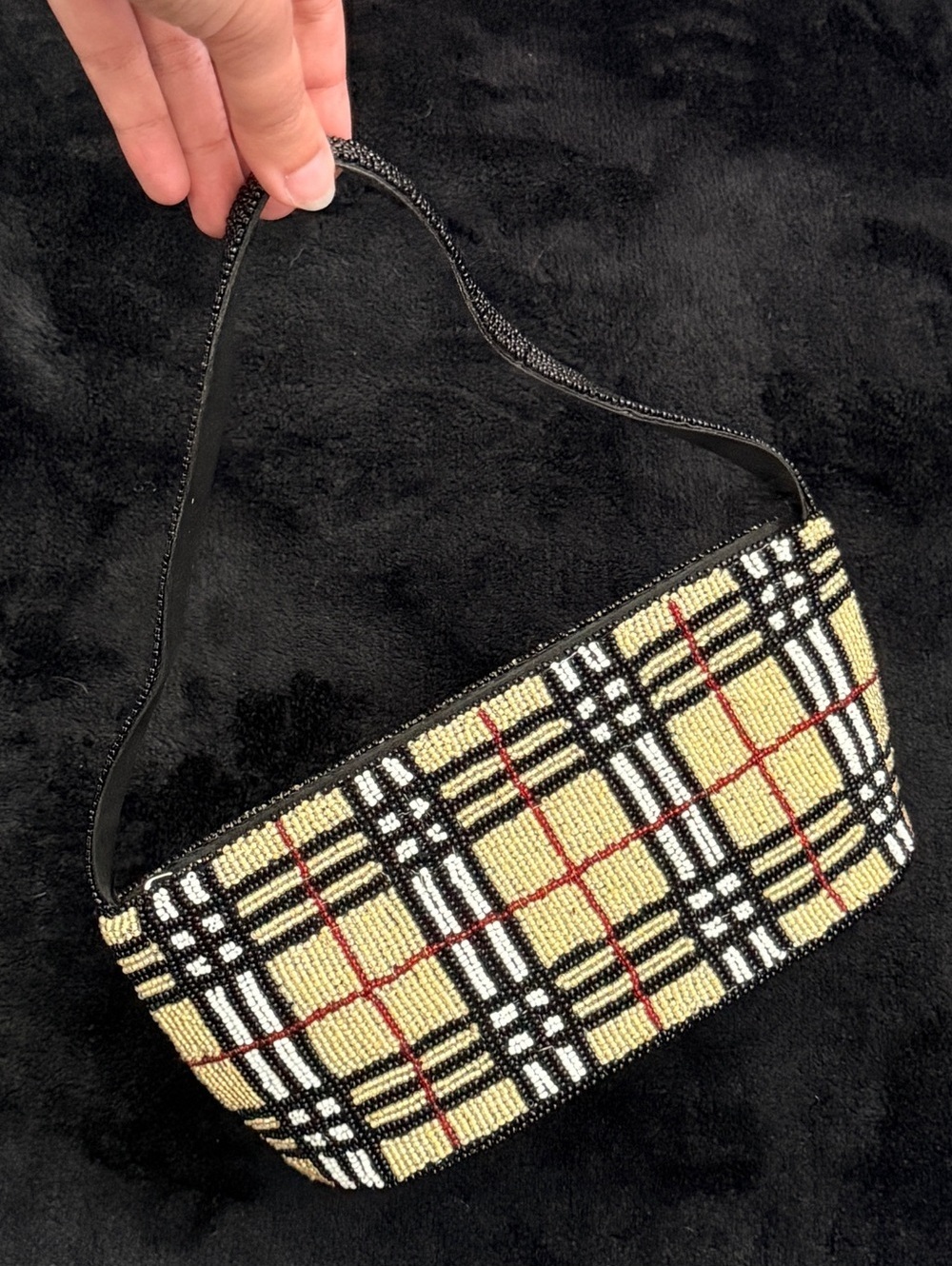 Beaded Handmade Plaid Stripe Shoulder Dinner Date Bag